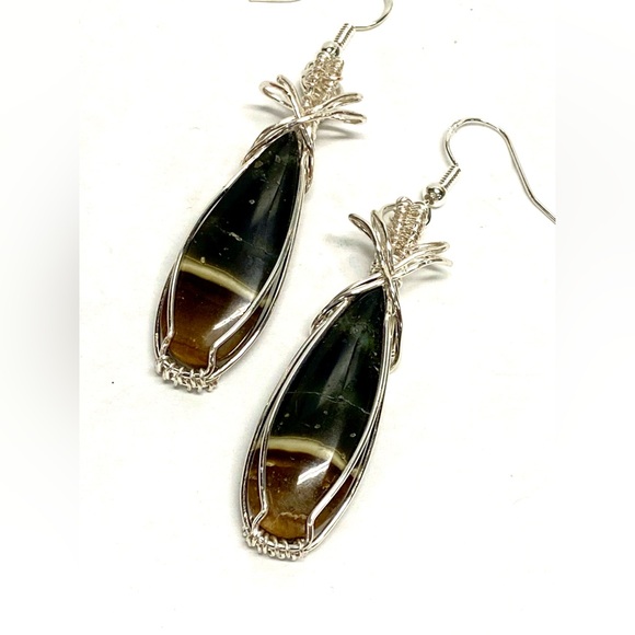 HANDCRAFTED polychrome Jasper Hand Wrapped Dangle Earrings, Artisan Jewelry Gift - Picture 8 of 10